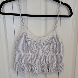 American Eagle Outfitters Striped White and Blue Crop Top